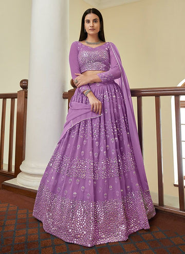 Dazzling Georgette Foil Mirror Work Lavender Lehenga Choli